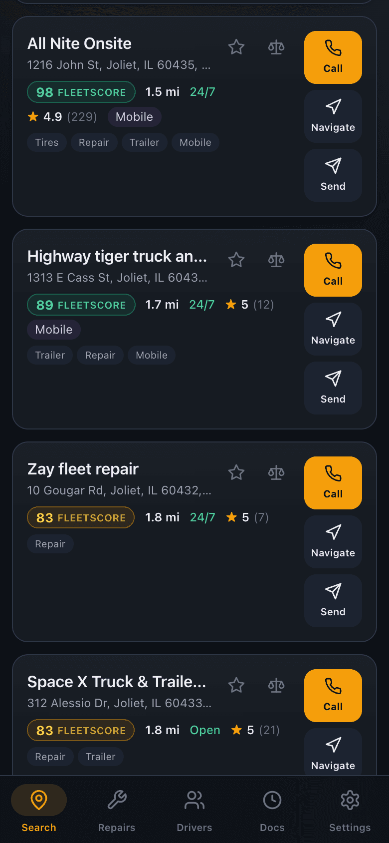 Shops ranked by FleetScore™